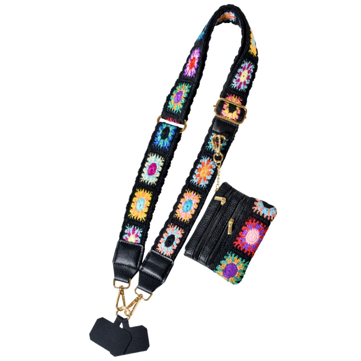 핸드폰 숄더 스트랩 목걸이 줄 크로스 스트랩 넓은끈 길이조절 목걸이형 핸드폰스트랩 파우치세트, 1개, 블랙 25,600원