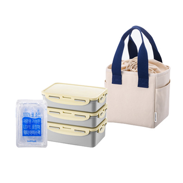 락앤락 데일리 코튼 직사각 3단 찬합 + 가방 + 아이스팩 세트 25,400원