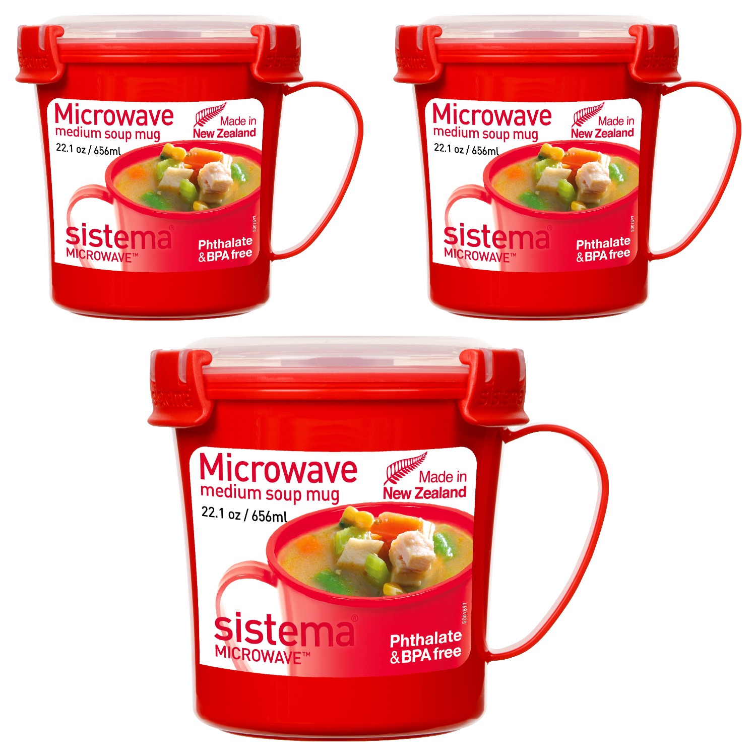 Sistema 전자레인지용 수프 핸들 머그 멀티 찜기 656ml 미디움, 레드, 3개 23,500원