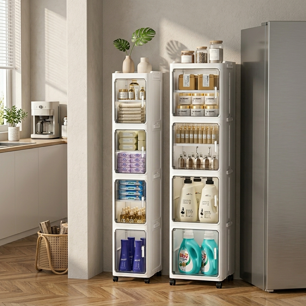 ClosArt 폭좁은 다용도 모듈형 거실 주방 욕실 선반 슬림 얇은 틈새수납장, 화이트 99,800원