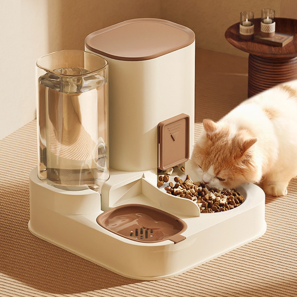 PETCHUCHU 애완동물 반자동 급수기+급식기, 1개, 아이보리 14,800원