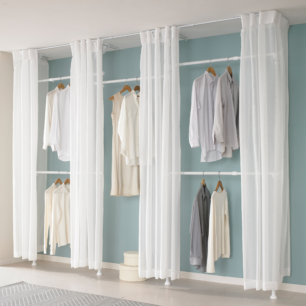 이지온 철제 드레스룸 시스템 설치형 커튼 옷걸이 행거 EO-S415, 화이트 242,000원
