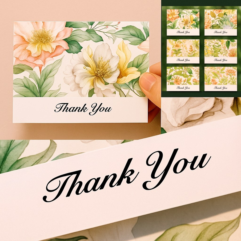 고급 플라워 미니 감사카드 12p + 투명 봉투 세트 Thank You 답례 메세지 꽃 편지지 17,500원