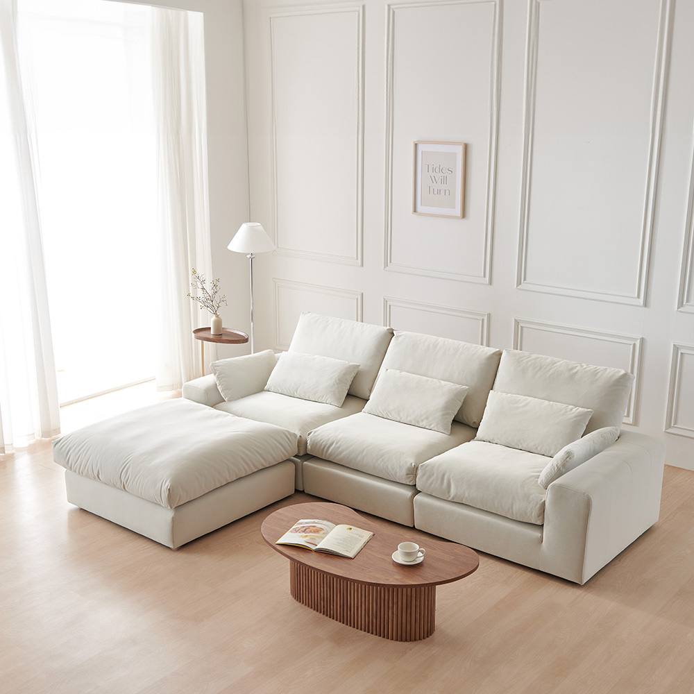 동서가구 로어드 아쿠아패브릭 모듈 4인용 소파 + 스툴 방문설치, 크림그레이 913,000원