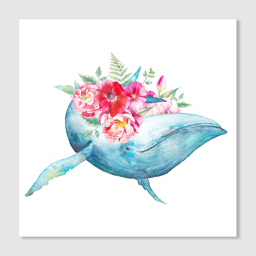 고래 일러스트 우영우 아이방 소품 상상력 캔버스 액자, 01.플라워 고래 115,500원