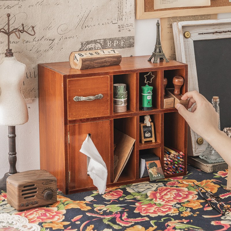 데스크 정리함 빈티지 원목 다칸 수납함 소품 정리 인테리어 진열장, 원목 19,990원
