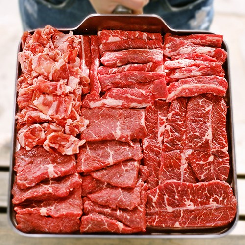 1+1+1+1 푸짐한 수입 미국산 호주산 소고기 구이 모둠 세트 4~5인분 800g (살치살+갈비살+부채살+우삼겹), 1개 45,000원