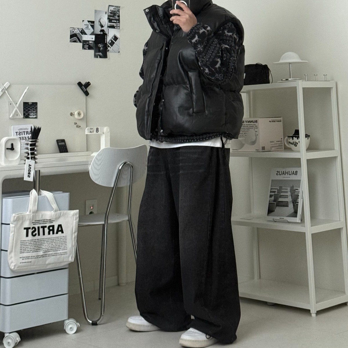 르위 오버핏 숏패딩 조끼 하이넥 스트링 겨울점퍼 빅사이즈 무광 59,000원