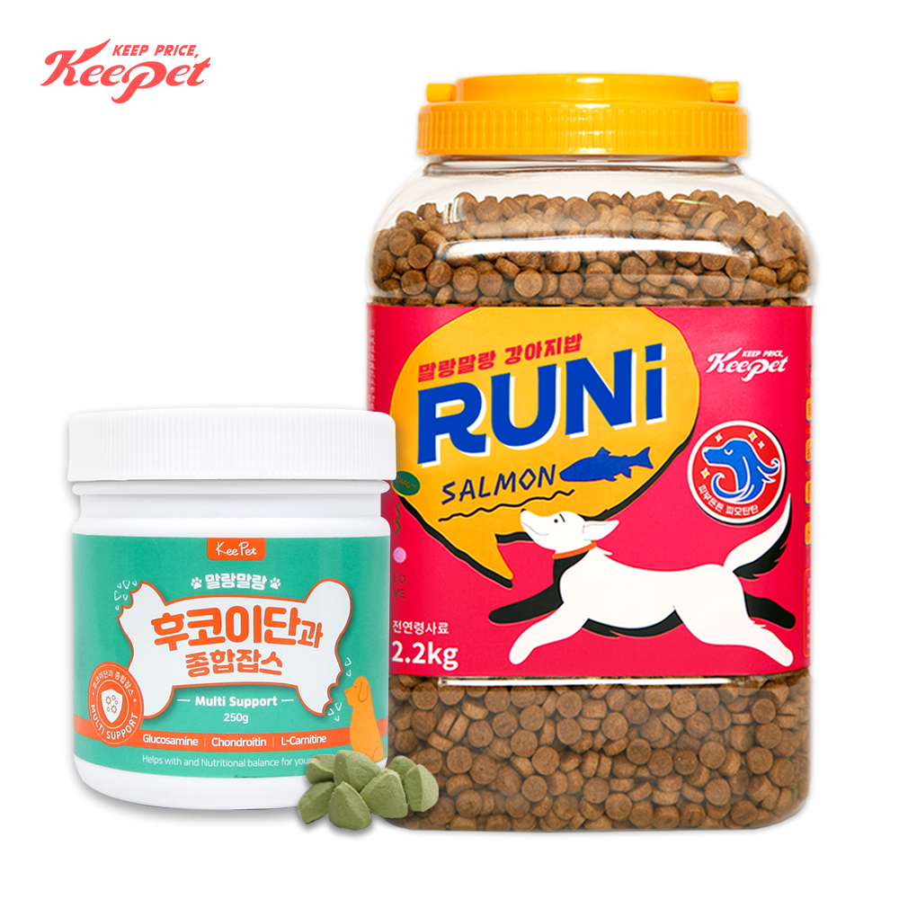 킵펫 말랑말랑 강아지밥 런 사료 연어 + 후코이단과 종합잡스 강아지 종합 영양제, 2.2kg, 1세트, 연어 35,900원