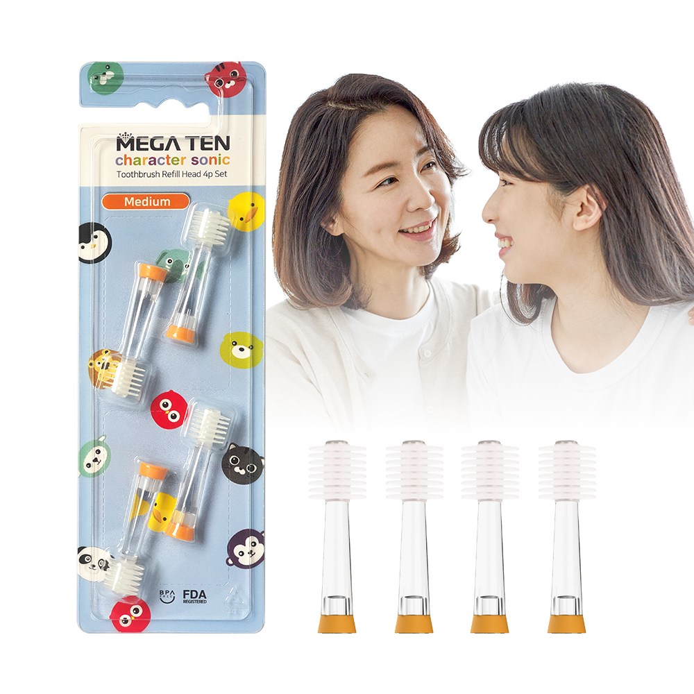 메가텐 키즈 캐릭터소닉 360도 음파진동 칫솔 리뉴얼 리필 미디움 4P 27,500원