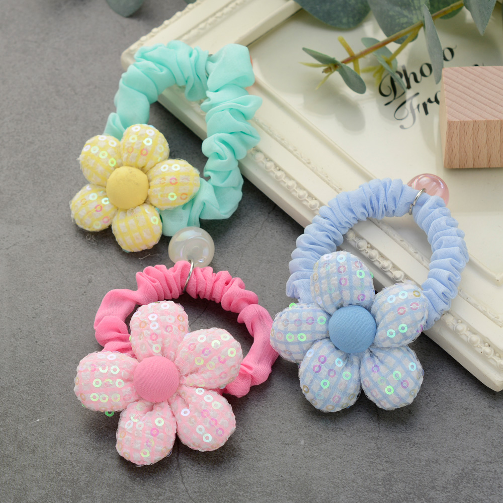 핸날 여아용 스팽글 체크 플라워 방울 머리끈 3종 세트 6,900원