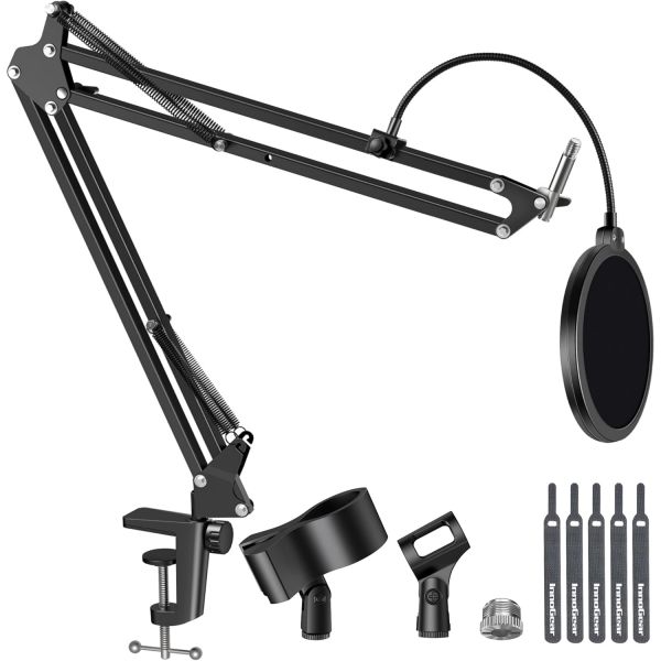 InnoGear Adjustable Mic Stand for Blue Snowball and ICE 서스펜션 붐 가위 암 스탠드 마이크 윈드스크린 이중 레이어드 팝 필터 포함 56,300원
