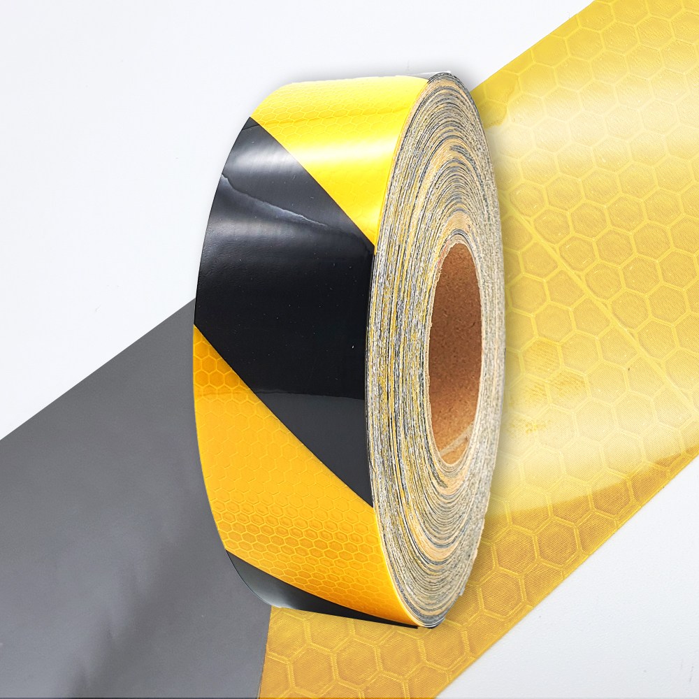 프리즘 고휘도 사선 반사테이프-황/검 50mm x 50M /1R, 황색 + 검정, 1개 135,000원