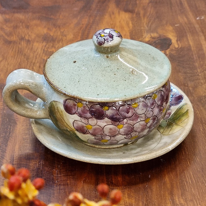 보산토기 고전적인 뚜껑 쌍화차잔 전통찻잔 수국 250ml 350ml 24,000원