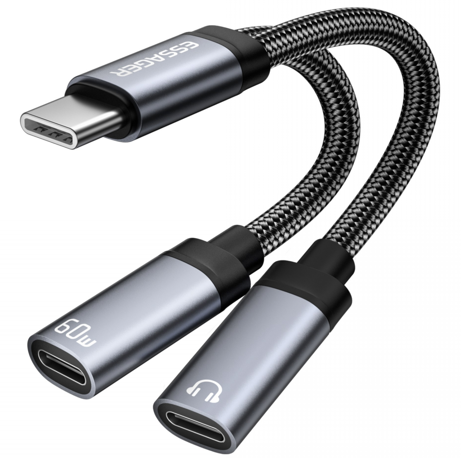 Essager PD 60W C타입 마이크 이어폰 고속 충전 듀얼 젠더 3.5mm/C타입 연결 잭 11,900원