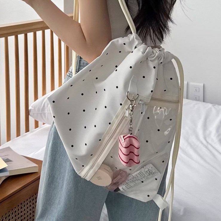 어나더뷰 2748 [장마템] 디스 투명 PVC 포켓 스트링 짐색 백팩 가방 방수 클리어 물놀이 여름 바캉스 장마 비오는날 패턴 2748 14,900원