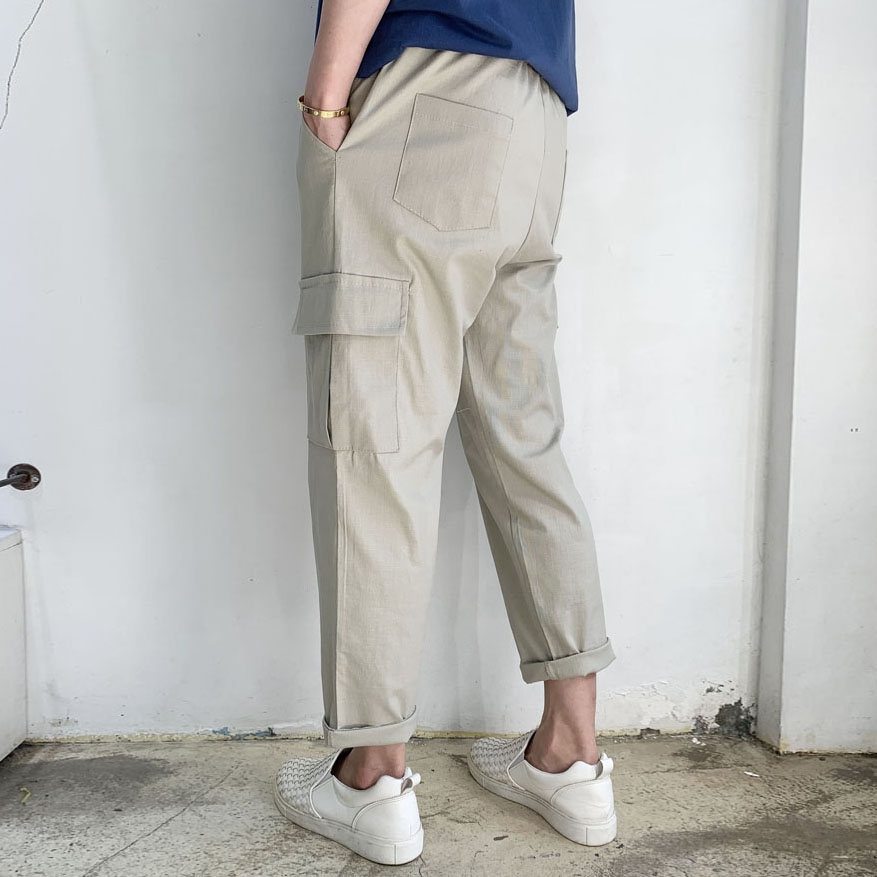 라운지21 남자 밴딩 린넨 9부 스판 카고 와이드팬츠 29,900원