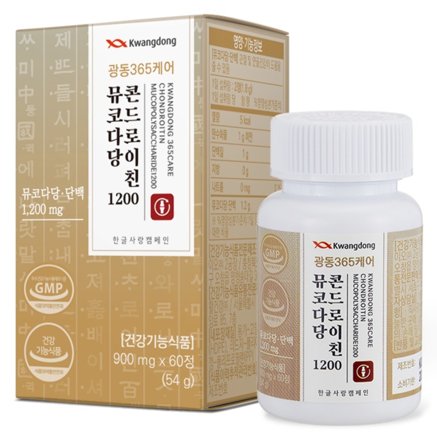 광동제약 365케어 관절 연골 케어 소연골 콘드로이친 뮤코다당단백 1200 54g, 1개, 60정 25,000원