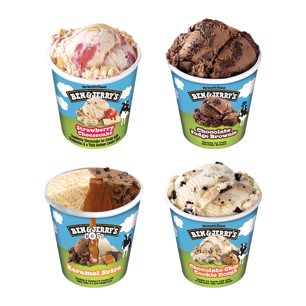 벤앤제리스 파인트 아이스크림 4종 혼합구성(스트로베리치즈케이크+초코퍼지브라우니+카라멜수트라코어+초코칩쿠키도우), 4개 43,800원