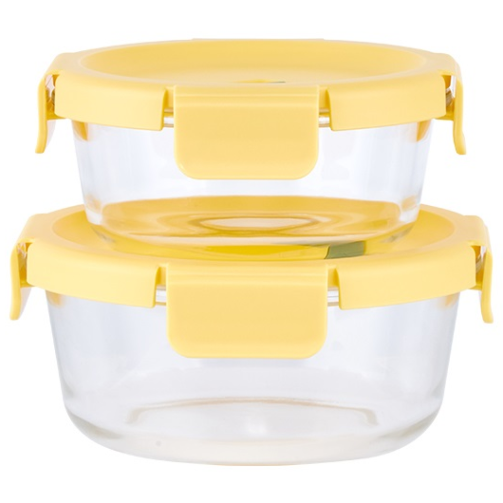 진공 밀폐 반찬통 전자렌지 냉동 밥 보관 유리 용기, 원형 390ml / 640ml, 1세트 16,000원