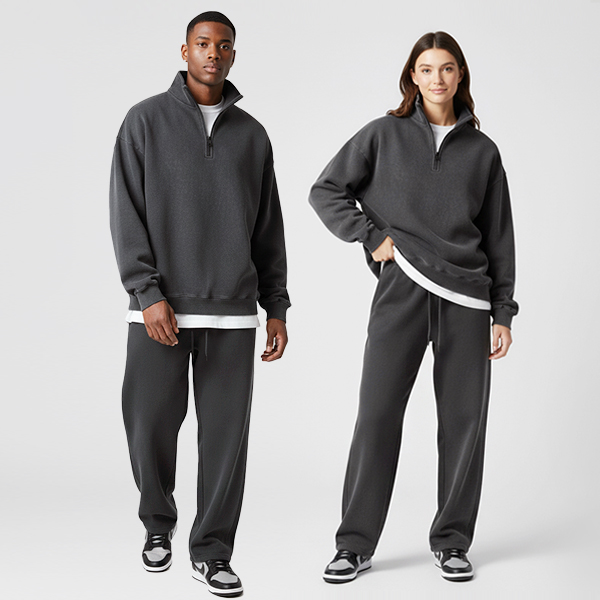 리얼슬로우 남녀공용 피그먼트 오버핏 하프집업+피그먼트 와이드팬츠 세트 66,800원