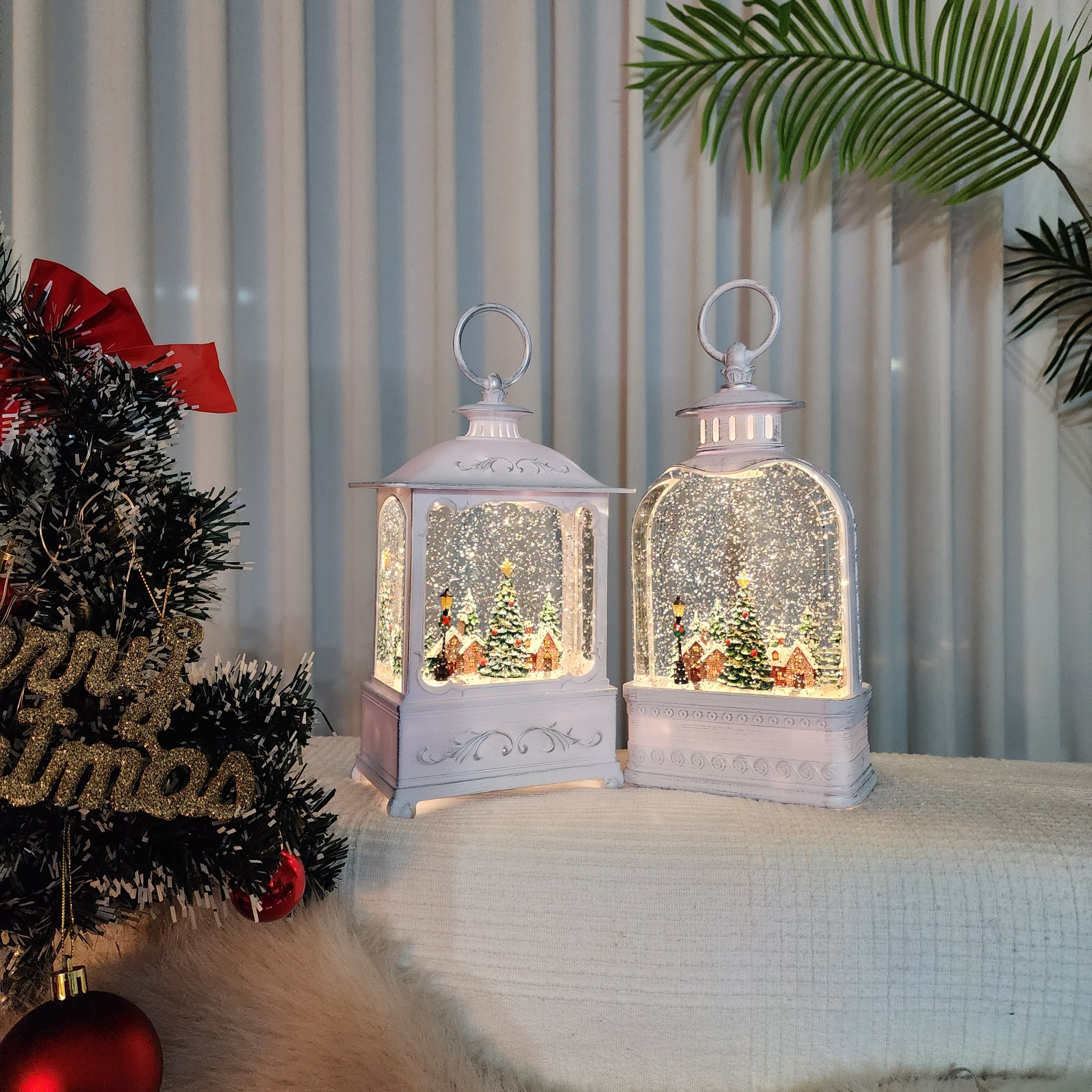 크리스마스 화이트 마을 직사각 타원 워터볼 오르골 36,880원