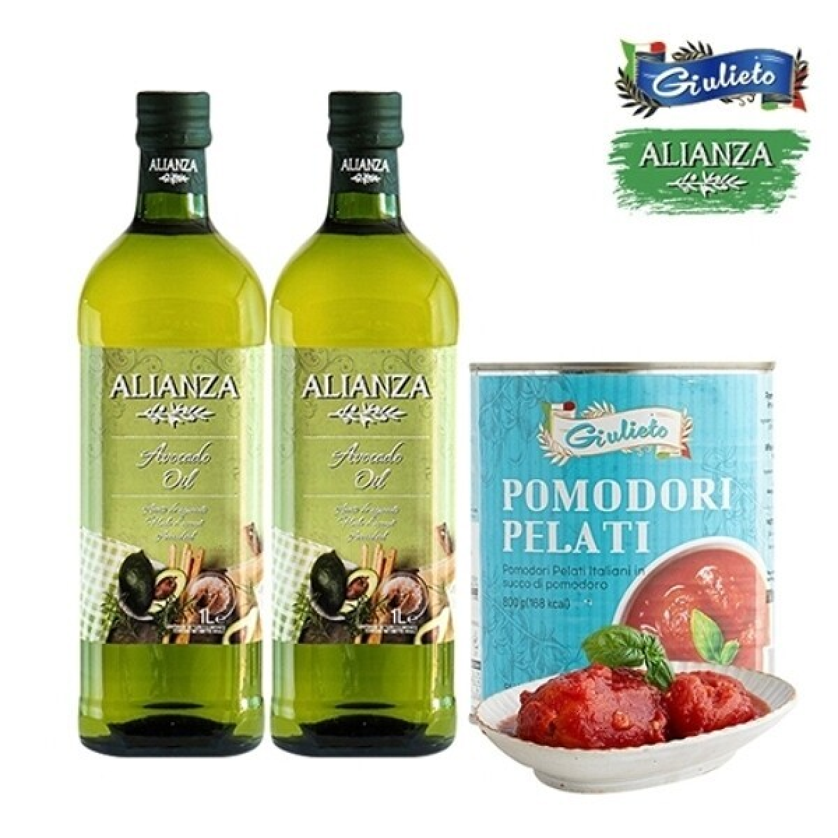 [보라티알] 알리안자 아보카도 오일 1L X2병+줄리에토 토마토홀 800g 51,200원