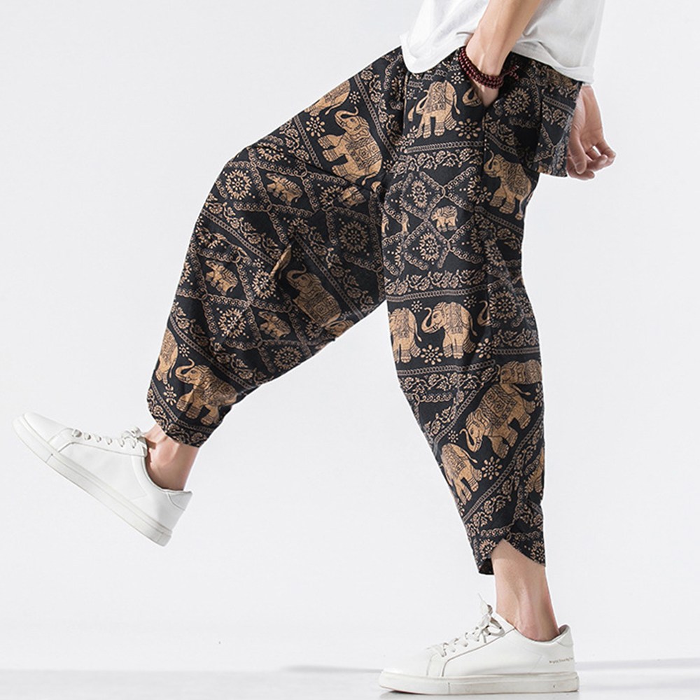 푸자오 8부 린넨 배기팬츠 남자 여름 바지 와이드팬츠 빅사이즈 쿨 밴딩팬츠 19,200원