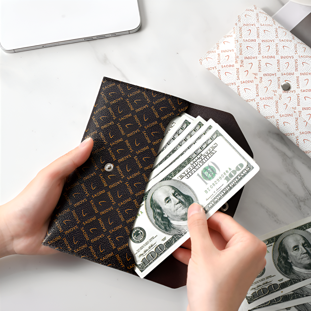 월드판다 장지갑형 가죽 용돈 봉투 청첩장 고급 2PCS, 화이트+브라운 11,890원