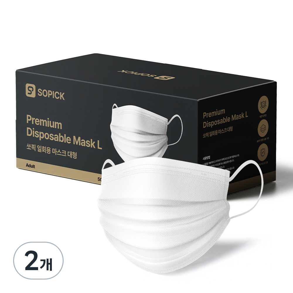 쏘픽 일회용 마스크 대형, 화이트, 2개, 50매입 9,360원