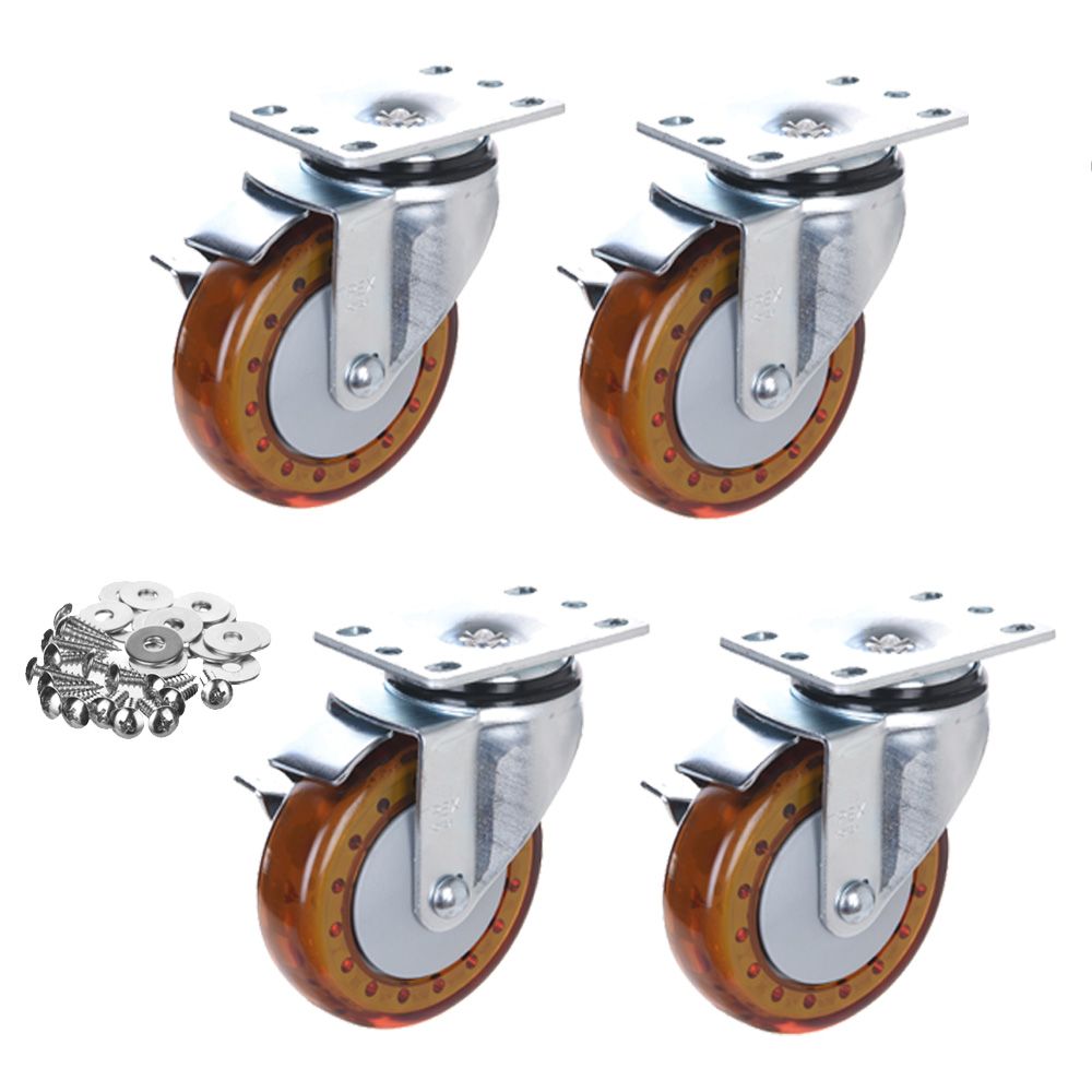 티렉스캐스터 100mm 회전 브레이크 스마트 캐스터 바퀴 P504S-7B BROWN 4p + 와샤 + 십자볼트, 1세트 27,600원