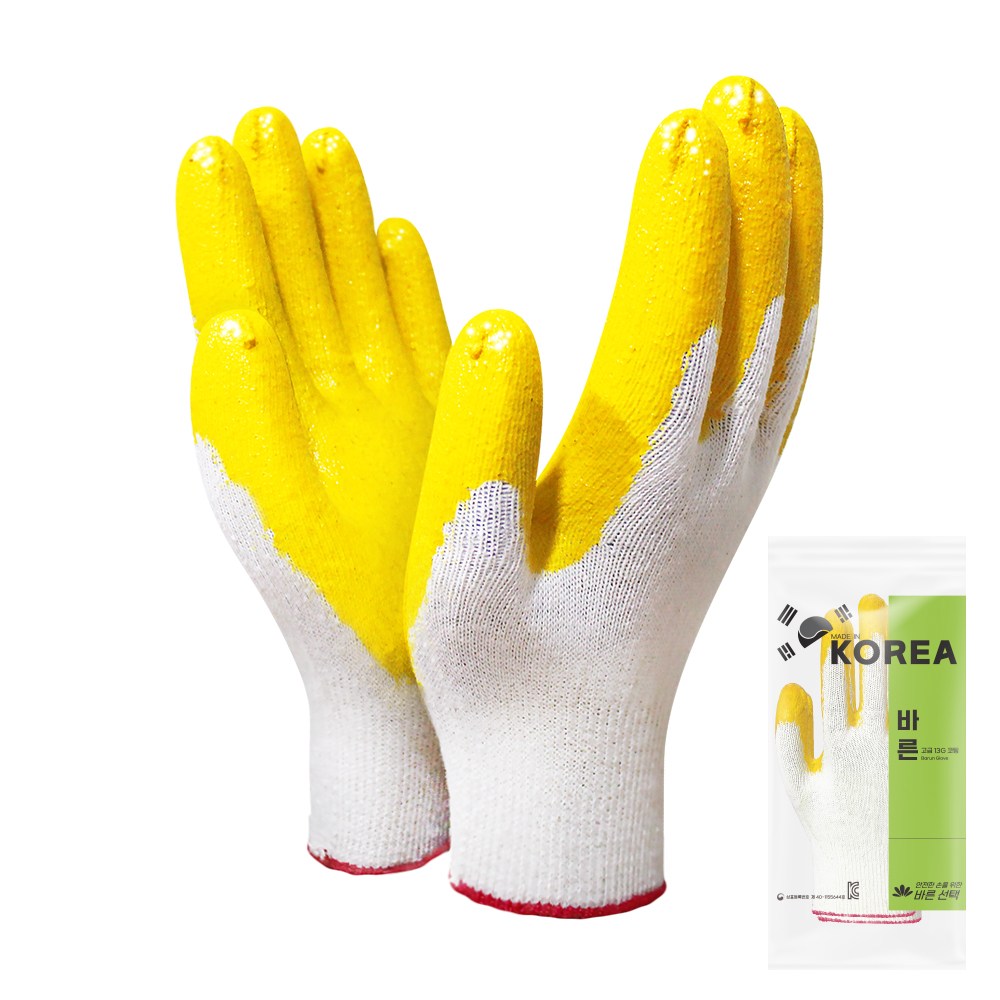 장갑이네 국산 100% 작업용 짱짱 코팅장갑 백 노랑 청 검정 반코팅 장갑, 국산 13G 노랑코팅(개별) 10켤레, 1개 7,800원