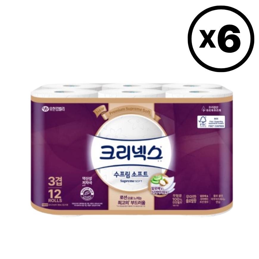 크리넥스 3겹 천연펄프 수프림 소프트 국내생산 화장지 99,300원