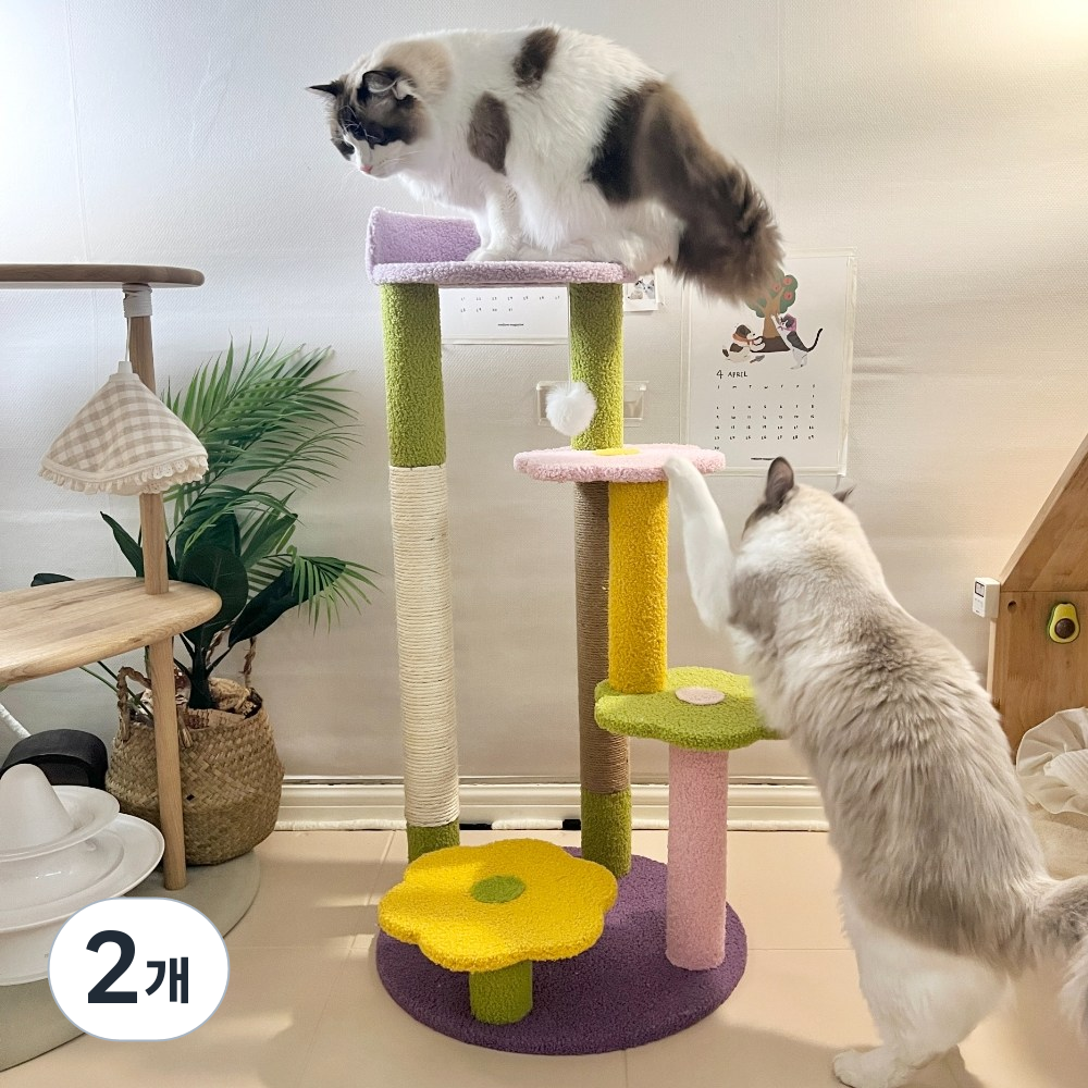 펫카 고양이 플라워 계단식 기둥형 스크래쳐 타워, 혼합색상, 2개 71,800원