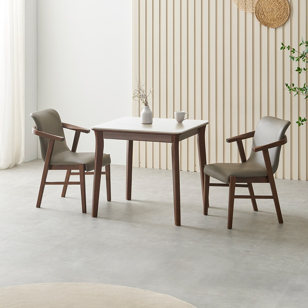 라로퍼니처 위니 800 포세린 통 세라믹 2인 고무나무 원목 식탁 세트 (식탁+의자2), 일반 의자 2, 화이트 266,000원