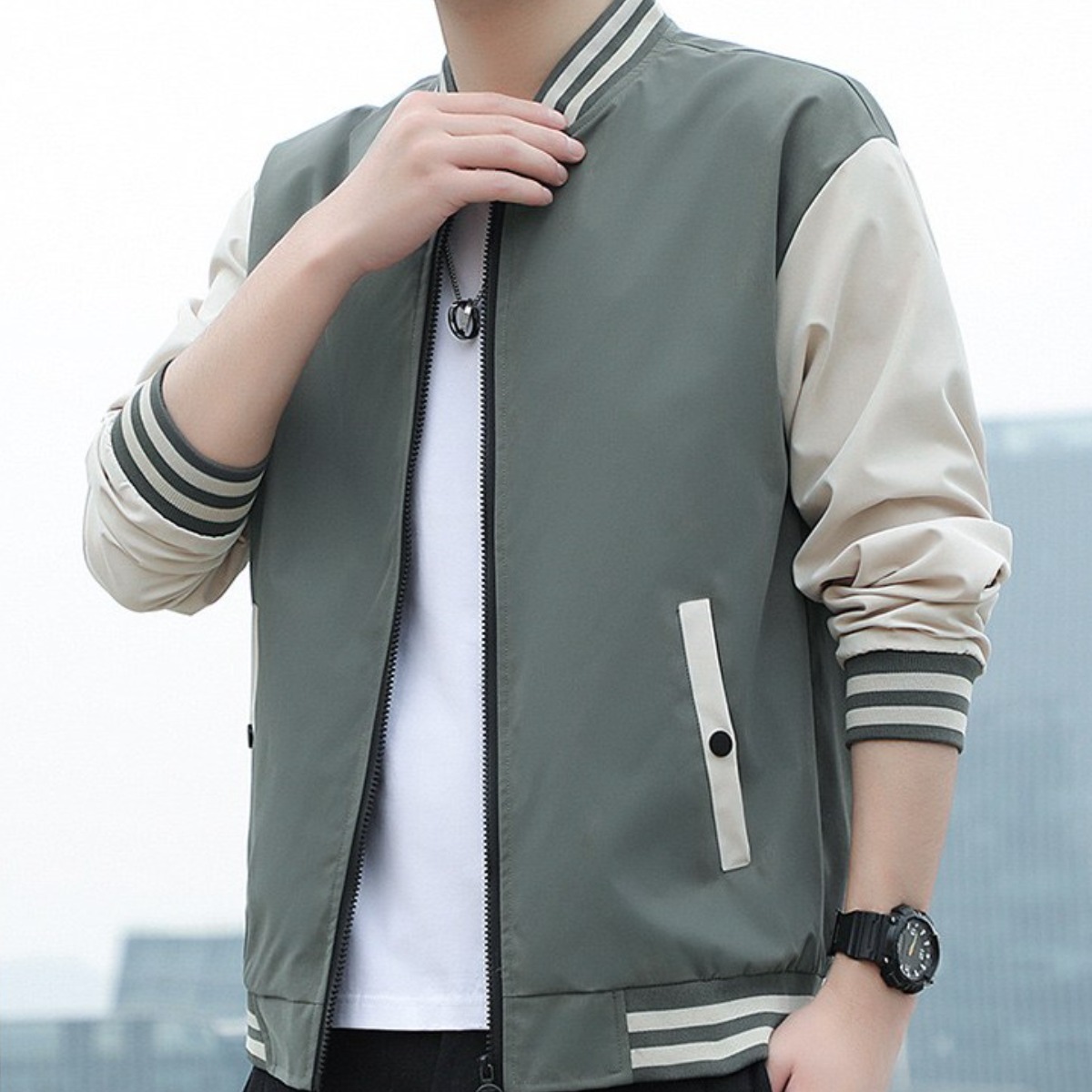 THE G&G 남성용 베이직 스트라이프 블루종 점퍼 바람막이 집업자켓 21,300원