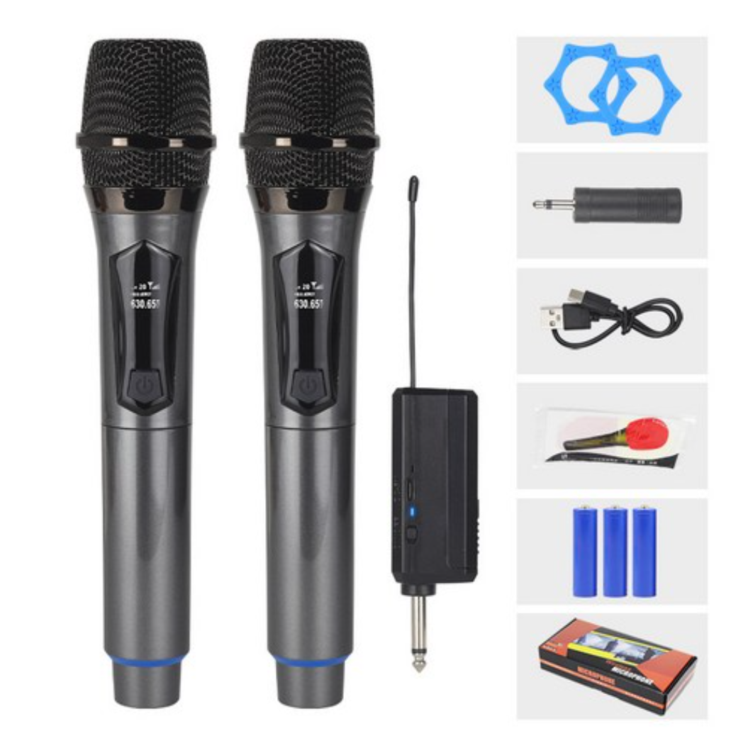 차량노래방 무선마이크 휴대용 무선 마이크 2 채널 UHF 고정 주파수 파티 노래방 전문 교회 쇼 회의용 18,000원