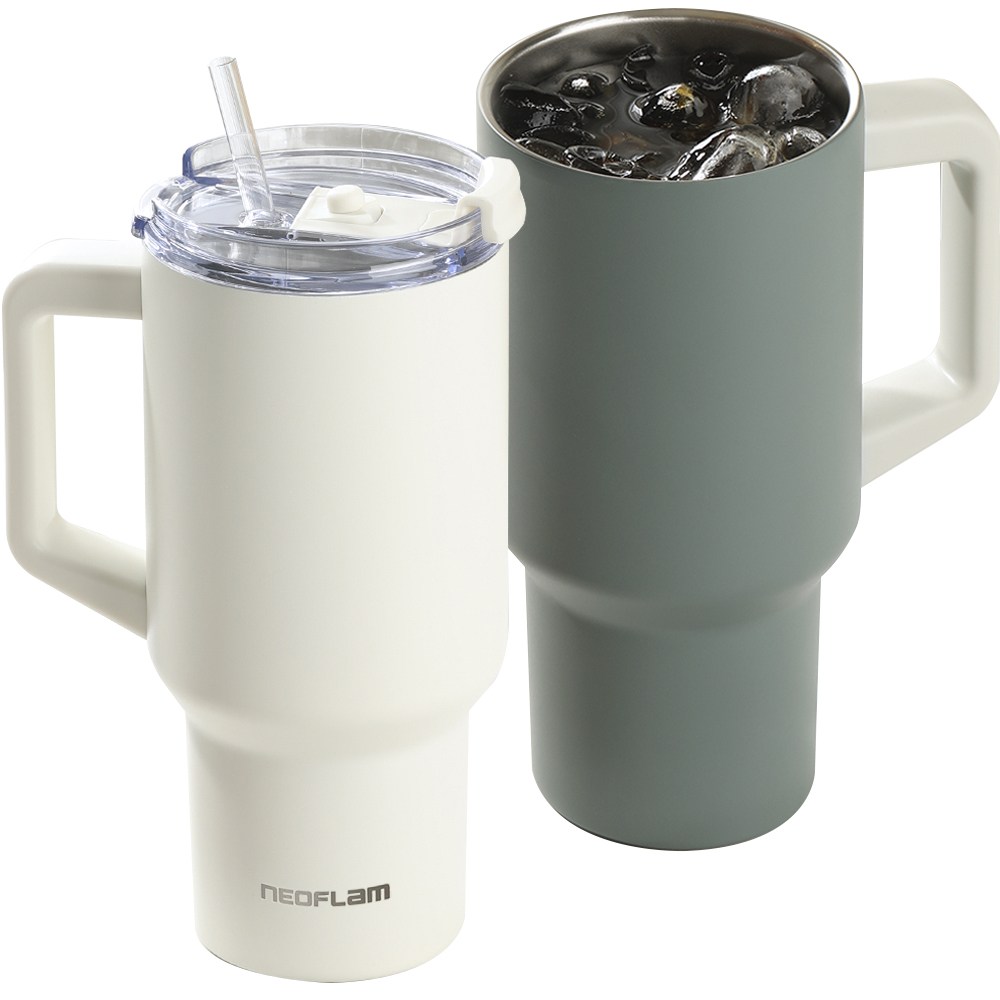 1+1 네오플램 대용량 보온 보냉 스텐텀블러 900ml 빨대 뚜껑포함 28,400원