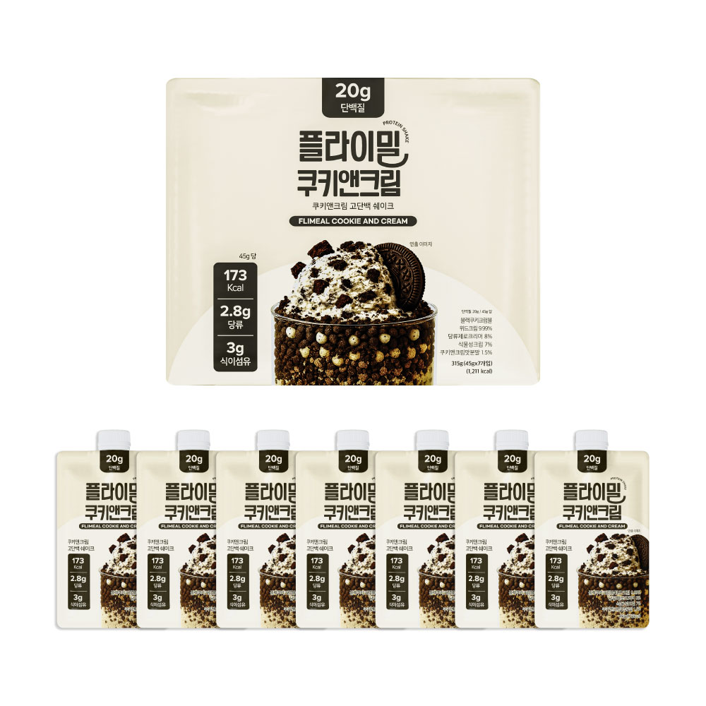 플라이밀 단백질 쉐이크 파우치 쿠키앤크림맛, 45g, 7개 24,500원