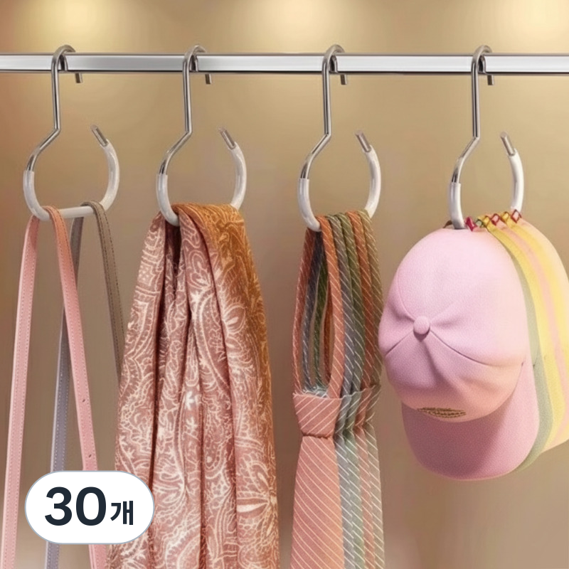 생활한스푼 깔끔정리 다용도 모자걸이, 넥타이 스카프 잡화정리 논슬립 옷장 옷걸이, 블랙, 30개 23,000원