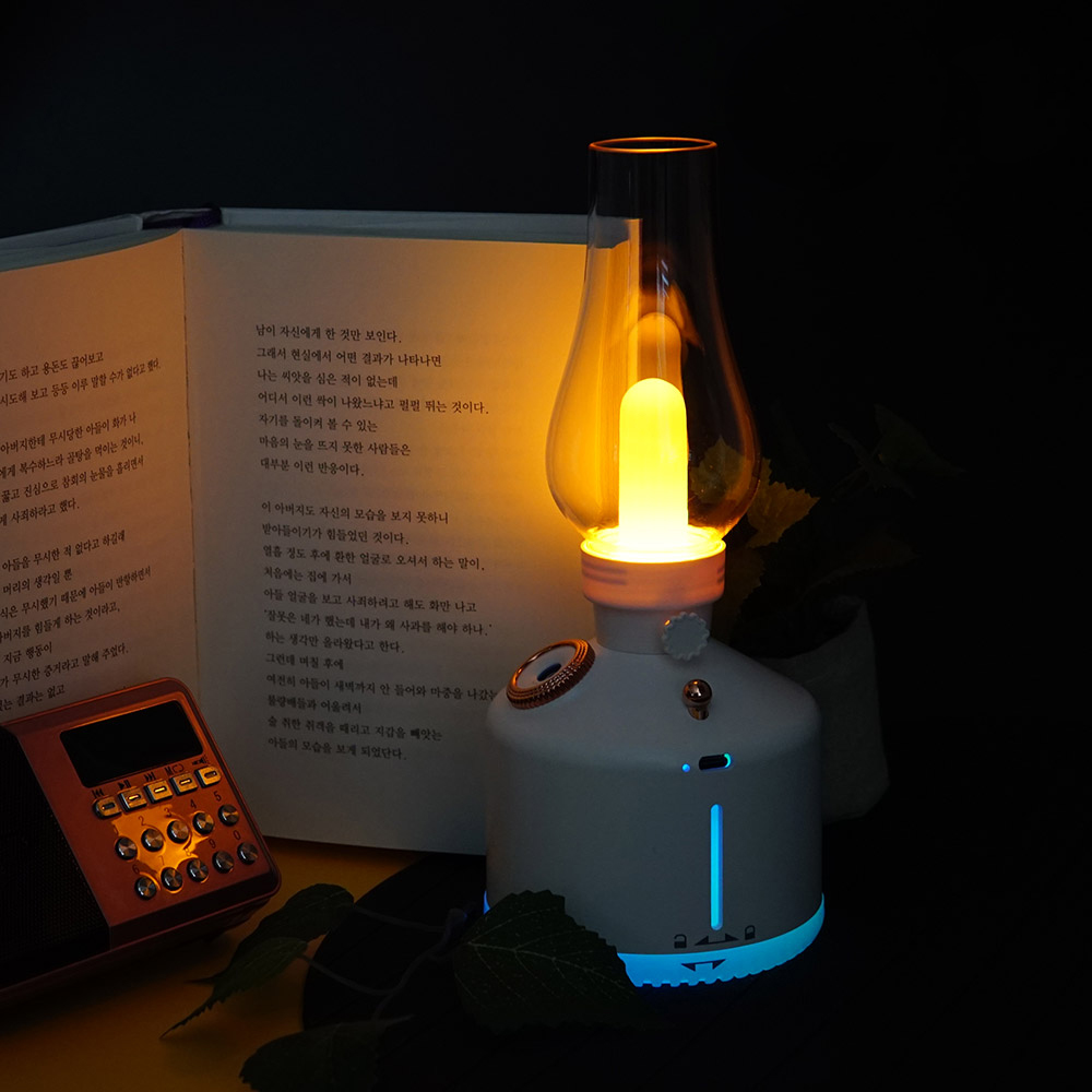 레트로 무선 휴대용 랜턴 무드등 호롱불 초음파 가습기 280ml, 화이트, 무드등가습기 19,000원