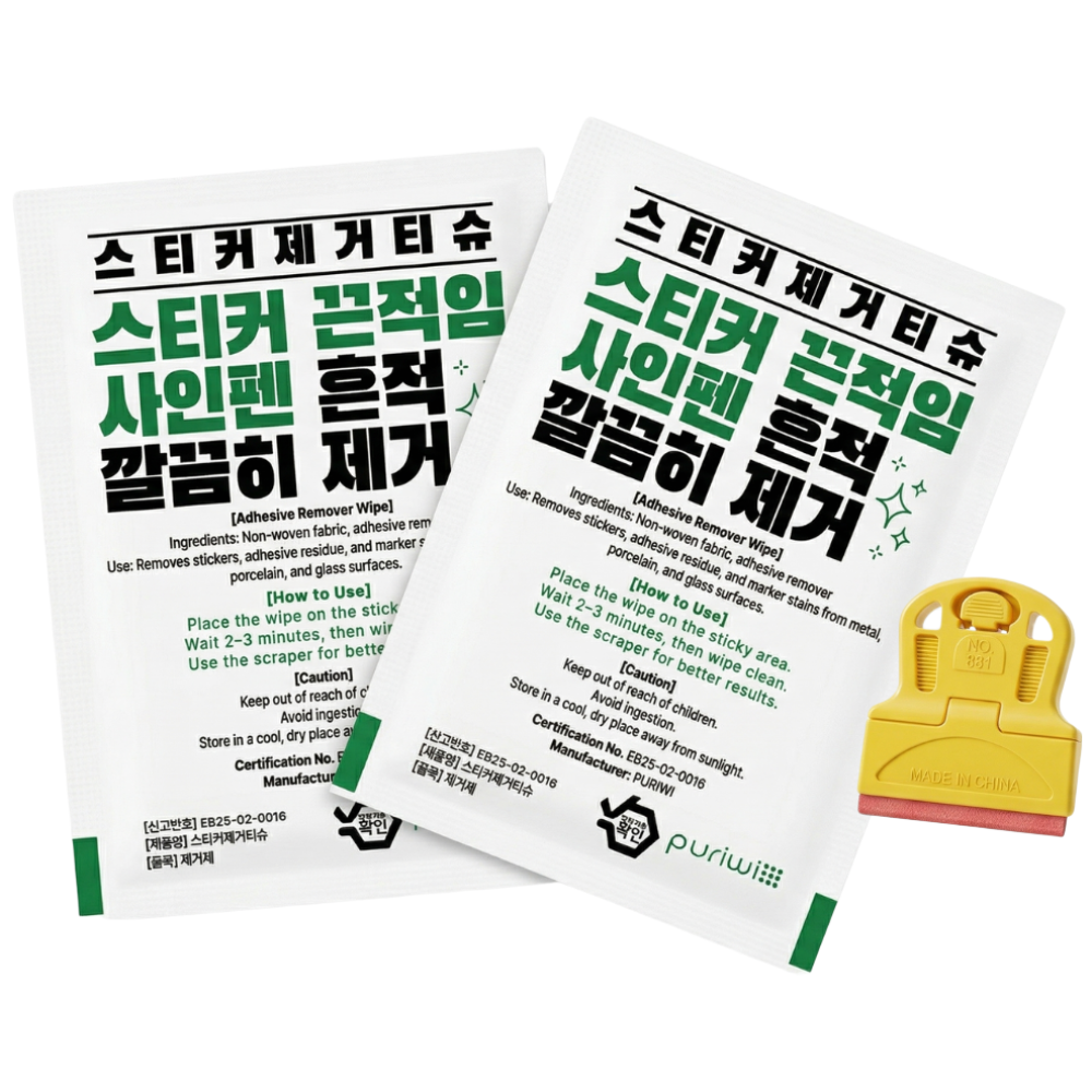 퓨리위 스티커 제거 티슈 세트 + 스크래퍼, 끈적임 낙서 유성펜 잔여물 제거 클리너 8,360원