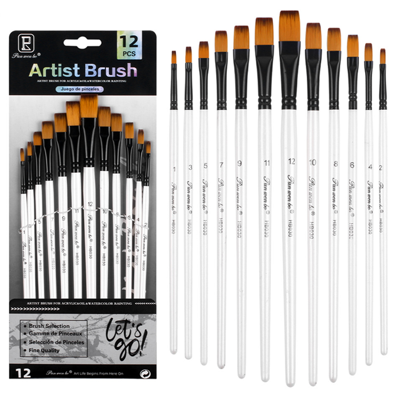 Panwenbo 수채화 그림 평붓 12종 세트, 1세트, 1호, 3호, 5호, 7호, 9호, 11호, 12호, 10호, 8호, 6호, 4호, 2호 9,230원