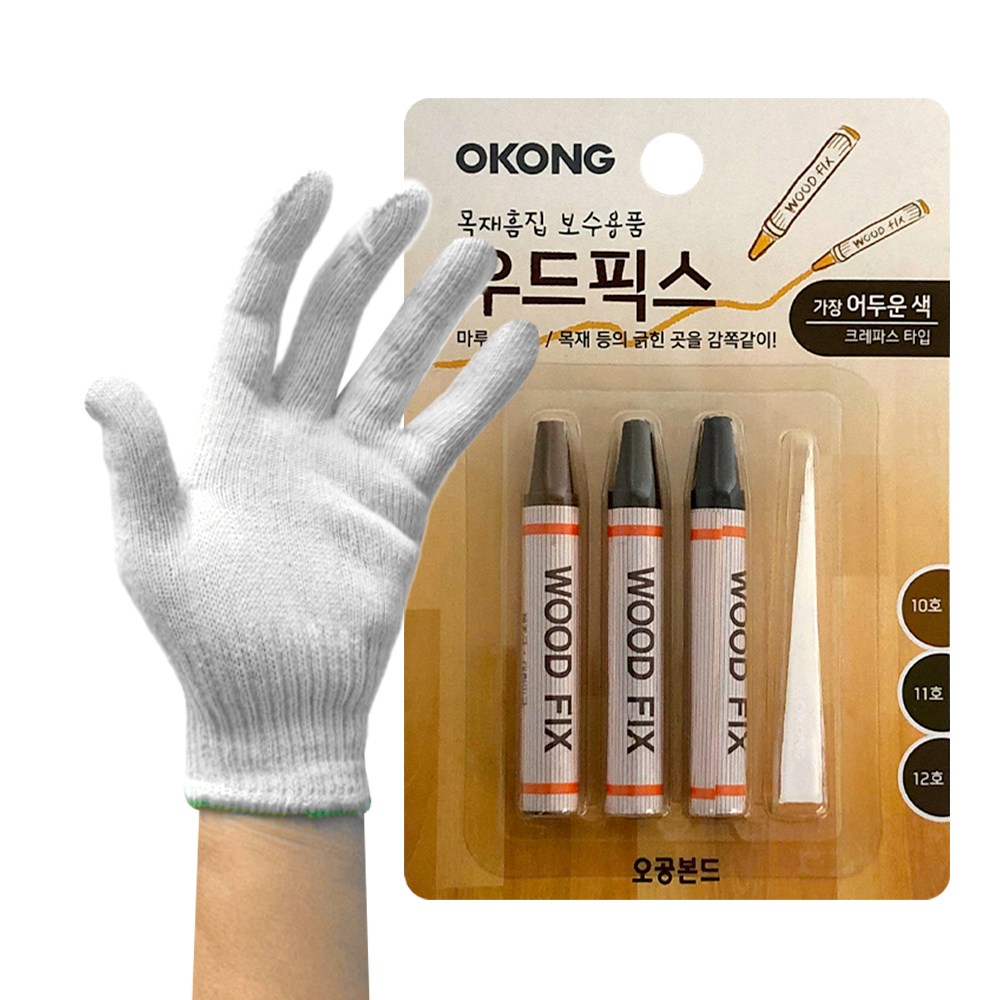 오공 우드픽스 + 면장갑 마루바닥 찍힘 보수 강마루 강화마루 장판 원목 걸레받이 가구 보수제 11,500원