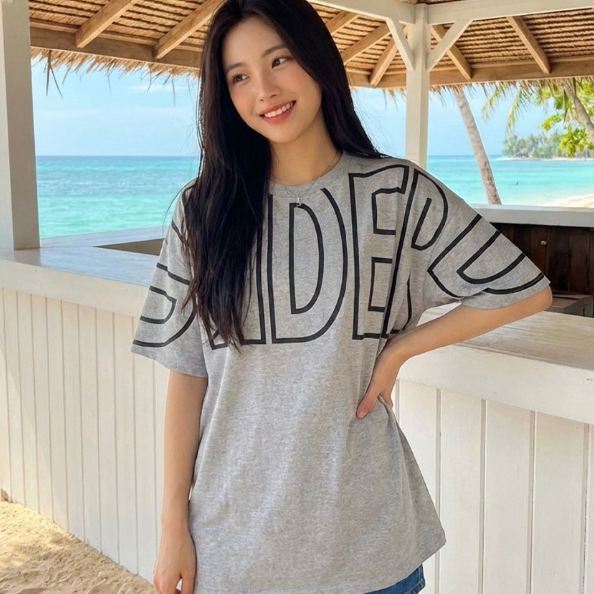 상상그이상 여성용 언더 반팔 멀티 레터링 오버핏 티셔츠 19,950원