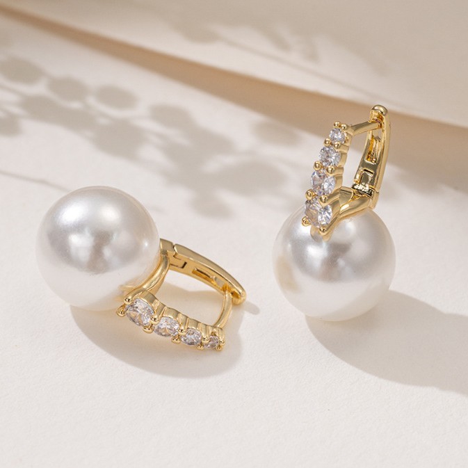NXNA 14K 골드 천연 진주 귀걸이 미니멀한 디자인 기하학적 큐빅 귀걸이 트렌디 귀걸이 도금 CS-EH016 49,300원