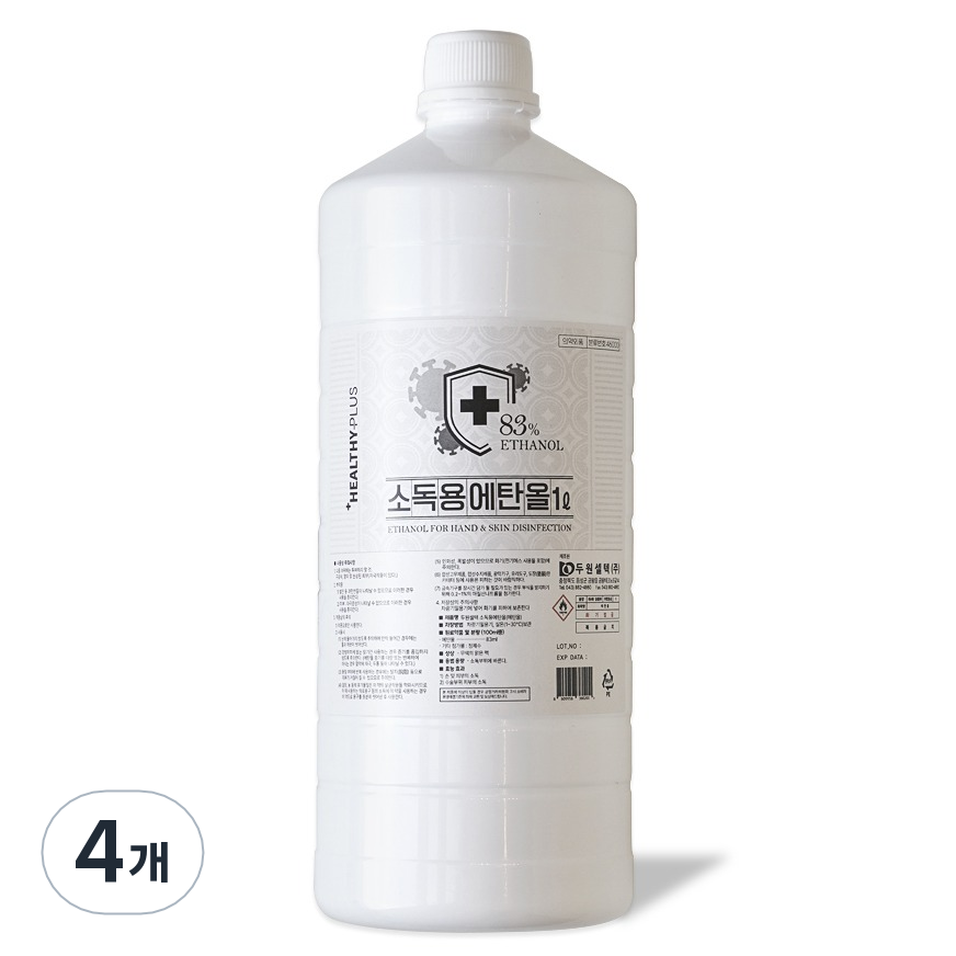 헬씨플러스 소독용 에탄올 83% 대용량, 4개, 1L 11,960원