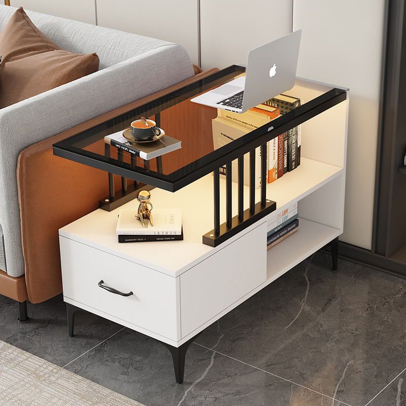 소파테이블 강화유리 거실 티테이블 유리 테이블 수납테이블 사이드테이블 간식 수납장 책장 80*30*58cm, 화이트 캐비닛 + 회색 유리 106,130원