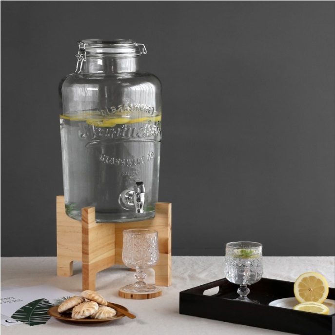 미라주 투명한 유리 병 음료 디스펜서 물 워터 탄산 과일청 홈카페 물통 정수기 6L 8L, 현재가 42,900원