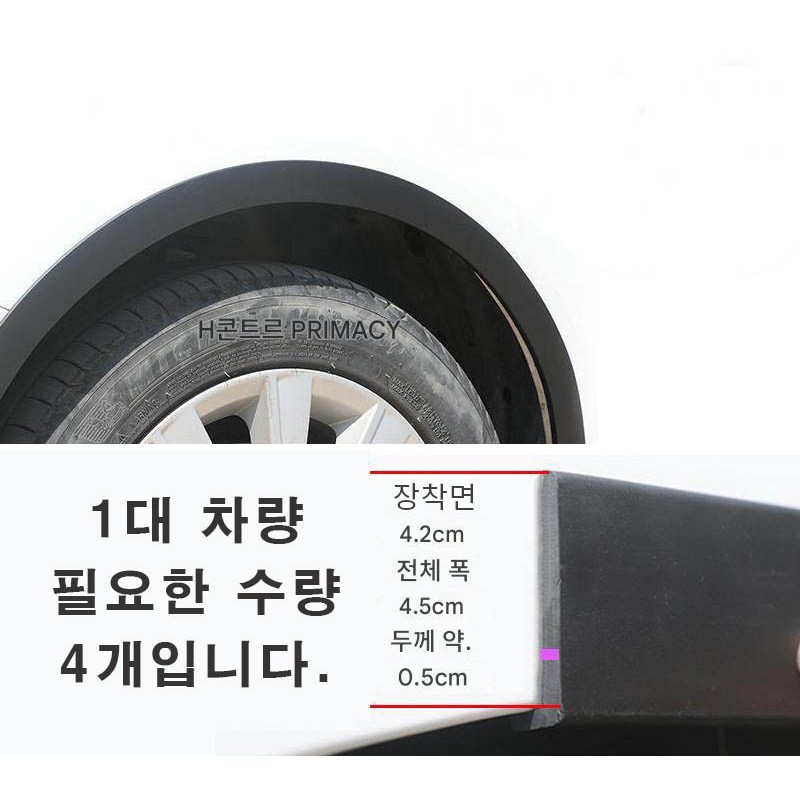 자동차 휀다몰딩밴드 4.5cm 와이드 바디 휠 휀다스티커 장식 고무 가드 스크래치 충돌 방지 스트랩 4개, 4개, 블랙 22,290원
